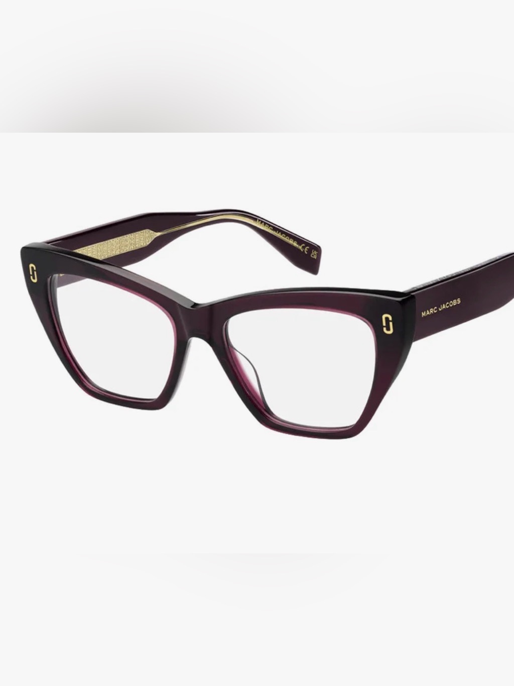 Marc Jacobs 1129 Burgundy Square Acetate Optical Glasses With Gold Accents